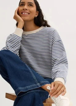 bonprix Bekleidung·Blusen & Tuniken|Bekleidung·Röcke^Oversize-Sweatshirt jeansblau/wollweiß gestreift