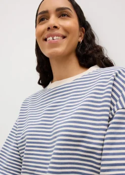 bonprix Bekleidung·Blusen & Tuniken|Bekleidung·Röcke^Oversize-Sweatshirt jeansblau/wollweiß gestreift