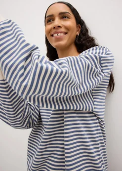 bonprix Bekleidung·Blusen & Tuniken|Bekleidung·Röcke^Oversize-Sweatshirt jeansblau/wollweiß gestreift