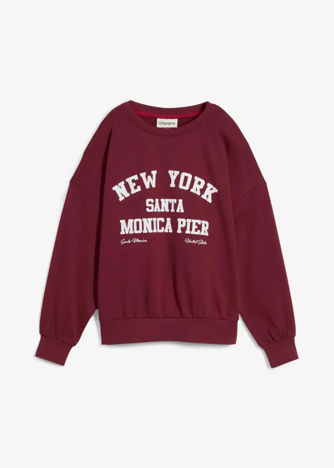 bonprix Sweat|Nachhaltigere Materialien^Oversize-Sweatshirt ahornrot/weiß bedruckt