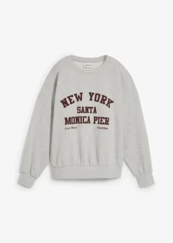 bonprix Nachhaltigere Materialien|Sweat^Oversize-Sweatshirt hellgrau meliert/weinrot bedruckt