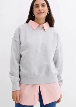 bonprix Bekleidung·Blusen & Tuniken|Sweat^Oversize-Sweatshirt aus Baumwoll-Mix hellgrau meliert