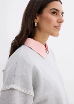 bonprix Bekleidung·Blusen & Tuniken|Sweat^Oversize-Sweatshirt aus Baumwoll-Mix hellgrau meliert