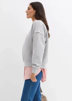 bonprix Bekleidung·Blusen & Tuniken|Sweat^Oversize-Sweatshirt aus Baumwoll-Mix hellgrau meliert