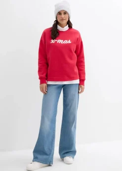 bonprix Bekleidung·Blusen & Tuniken|Sweat^Oversize-Sweatshirt aus Baumwoll-Mix rot/wollweiß