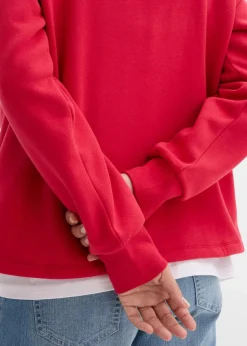bonprix Bekleidung·Blusen & Tuniken|Sweat^Oversize-Sweatshirt aus Baumwoll-Mix rot/wollweiß