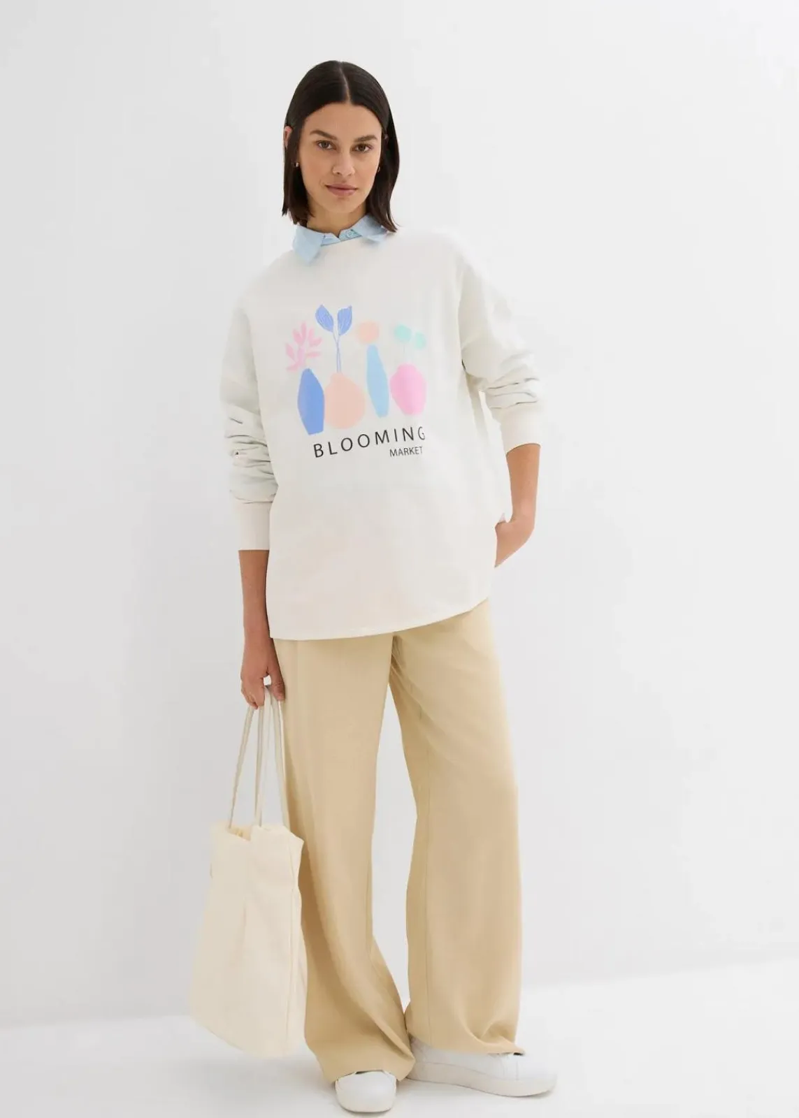 bonprix Sweat|Bekleidung·Blusen & Tuniken^Oversize-Sweatshirt aus Baumwoll-Mix zartflieder bedruckt