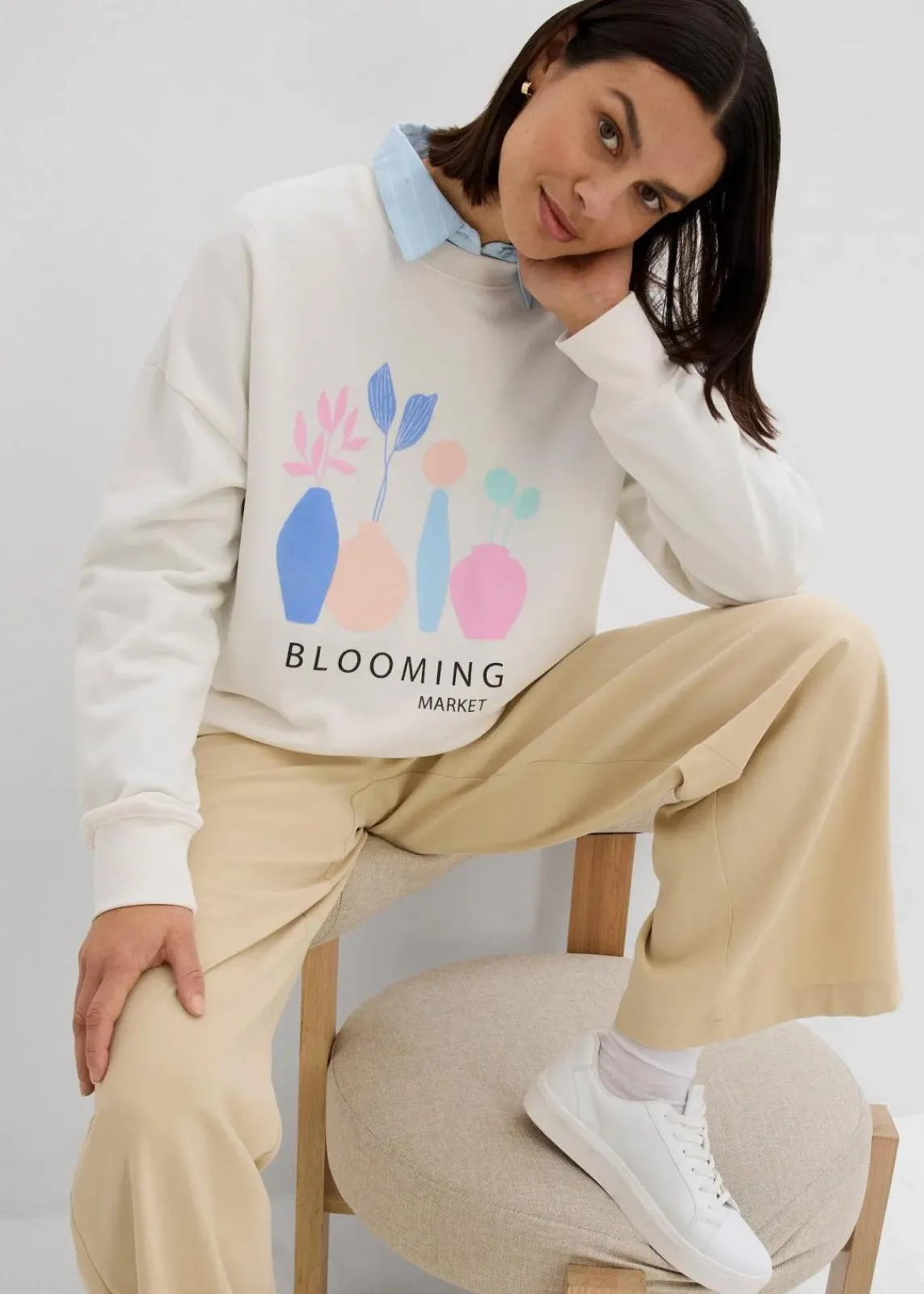 bonprix Sweat|Bekleidung·Blusen & Tuniken^Oversize-Sweatshirt aus Baumwoll-Mix zartflieder bedruckt