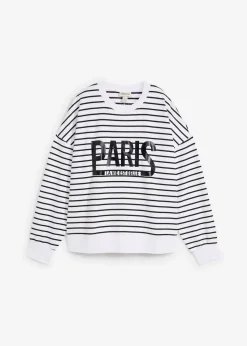 bonprix Bekleidung·Blusen & Tuniken|Sweat^Oversize-Sweatshirt aus Baumwoll-Mix weiß/schwarz gestreift