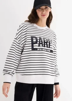 bonprix Bekleidung·Blusen & Tuniken|Sweat^Oversize-Sweatshirt aus Baumwoll-Mix weiß/schwarz gestreift