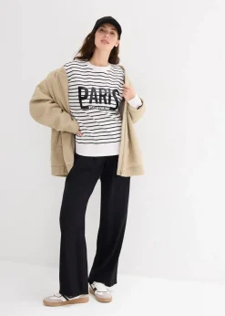 bonprix Bekleidung·Blusen & Tuniken|Sweat^Oversize-Sweatshirt aus Baumwoll-Mix weiß/schwarz gestreift