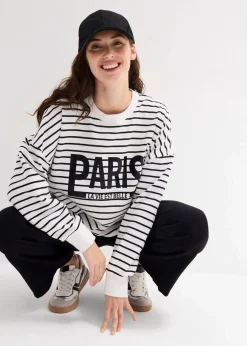 bonprix Bekleidung·Blusen & Tuniken|Sweat^Oversize-Sweatshirt aus Baumwoll-Mix weiß/schwarz gestreift