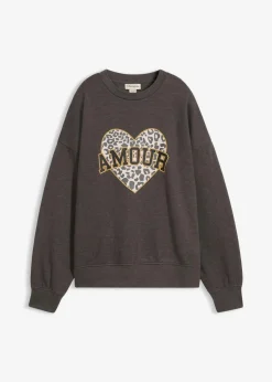 bonprix Sweat|Bekleidung·Blusen & Tuniken^Oversize-Sweatshirt aus Baumwoll-Mix grau washed bedruckt