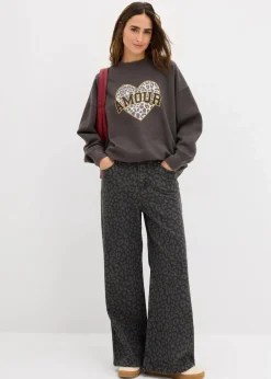 bonprix Sweat|Bekleidung·Blusen & Tuniken^Oversize-Sweatshirt aus Baumwoll-Mix grau washed bedruckt