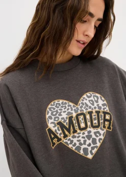 bonprix Sweat|Bekleidung·Blusen & Tuniken^Oversize-Sweatshirt aus Baumwoll-Mix grau washed bedruckt