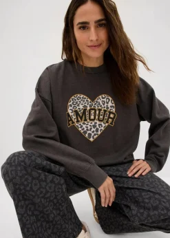 bonprix Sweat|Bekleidung·Blusen & Tuniken^Oversize-Sweatshirt aus Baumwoll-Mix grau washed bedruckt