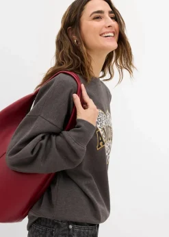 bonprix Sweat|Bekleidung·Blusen & Tuniken^Oversize-Sweatshirt aus Baumwoll-Mix grau washed bedruckt