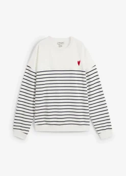 bonprix Sweat|Nachhaltigere Materialien^Oversize-Sweatshirt aus Baumwollmix wollweiß/dunkelblau gestreift