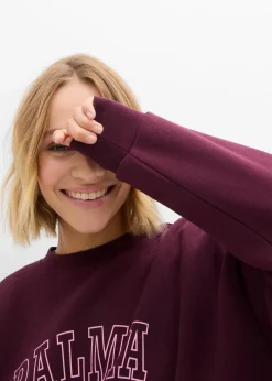 bonprix Sweat|Bekleidung·Blusen & Tuniken^Oversize-Sweatshirt aus Baumwoll-Mix weinrot/rosa bedruckt