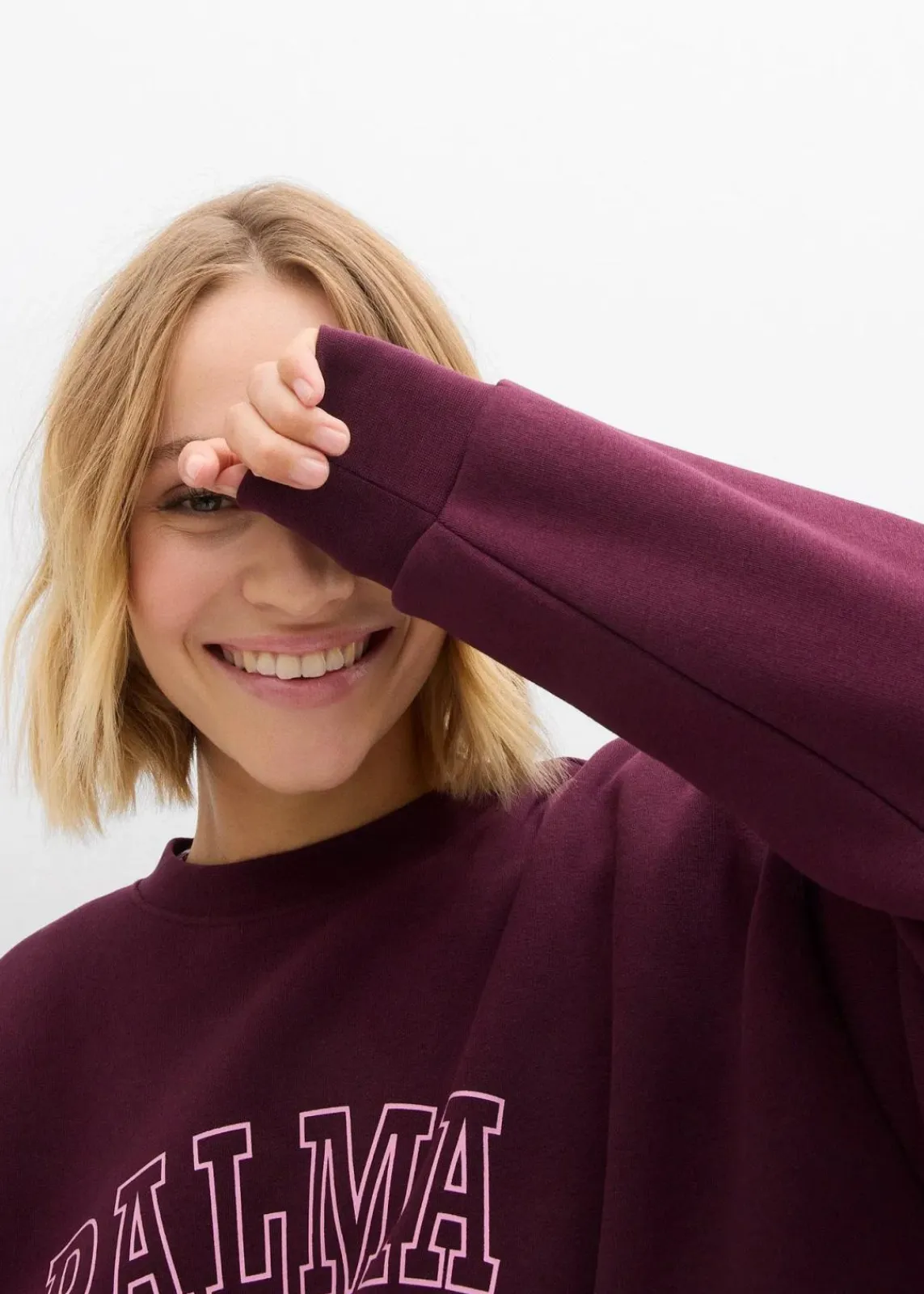 bonprix Sweat|Bekleidung·Blusen & Tuniken^Oversize-Sweatshirt aus Baumwoll-Mix weinrot/rosa bedruckt