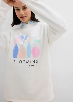bonprix Bekleidung·Blusen & Tuniken|Sweat^Oversize-Sweatshirt aus Baumwoll-Mix wollweiß bedruckt