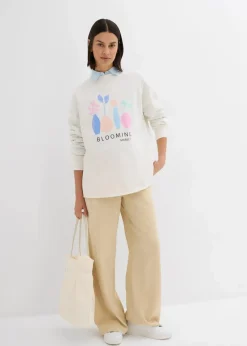 bonprix Bekleidung·Blusen & Tuniken|Sweat^Oversize-Sweatshirt aus Baumwoll-Mix wollweiß bedruckt