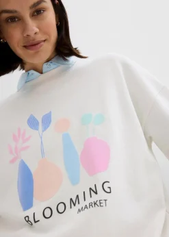 bonprix Bekleidung·Blusen & Tuniken|Sweat^Oversize-Sweatshirt aus Baumwoll-Mix wollweiß bedruckt