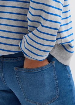 bonprix Bekleidung·Blusen & Tuniken|Nachhaltigere Materialien^Oversize-Sweatshirt aus Baumwollmix hellgrau meliert/arktikblau/weiß gestreift