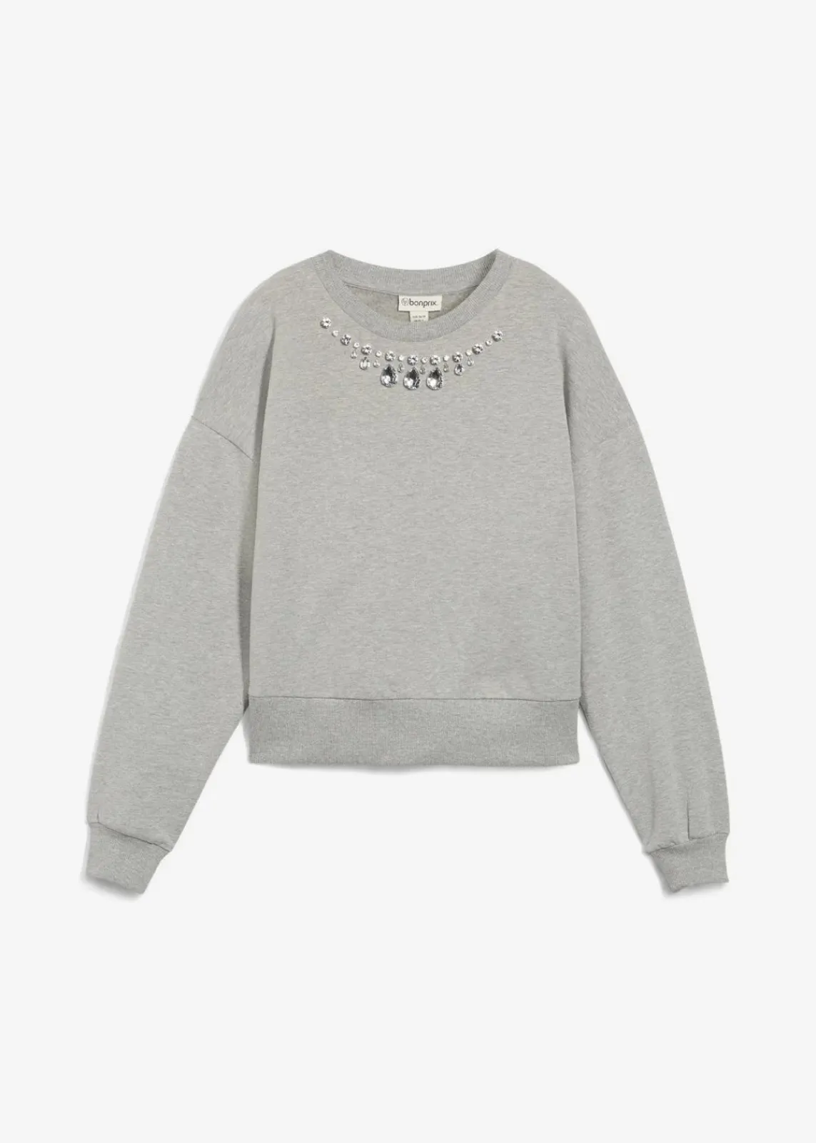 bonprix Bekleidung·Blusen & Tuniken|Sweat^Oversize-Sweatshirt aus Baumwolle silber hellgrau meliert