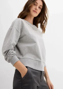 bonprix Bekleidung·Blusen & Tuniken|Sweat^Oversize-Sweatshirt aus Baumwolle silber hellgrau meliert