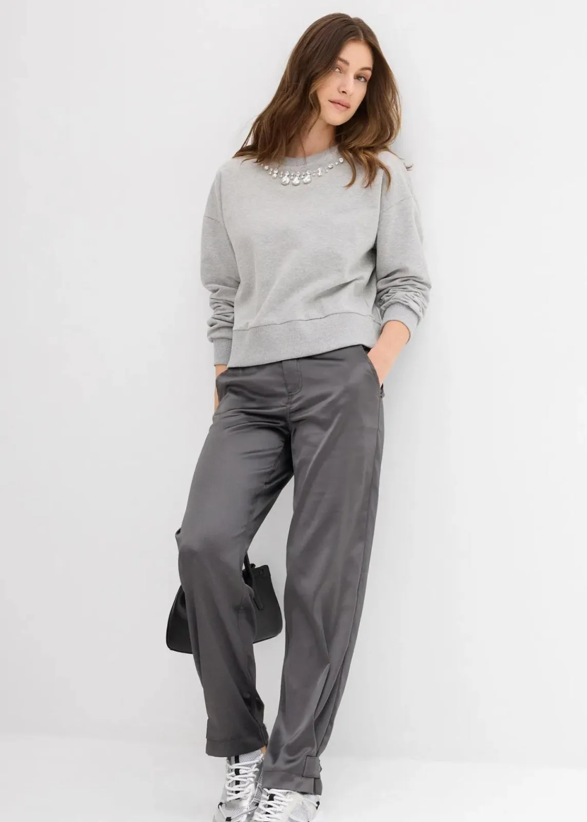 bonprix Bekleidung·Blusen & Tuniken|Sweat^Oversize-Sweatshirt aus Baumwolle silber hellgrau meliert