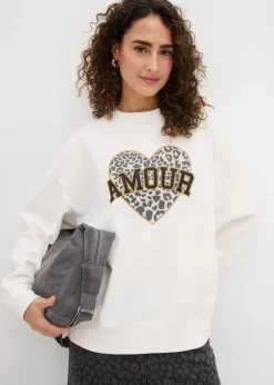 bonprix Bekleidung·Blusen & Tuniken|Sweat^Oversize-Sweatshirt aus Baumwoll-Mix wollweiß bedruckt