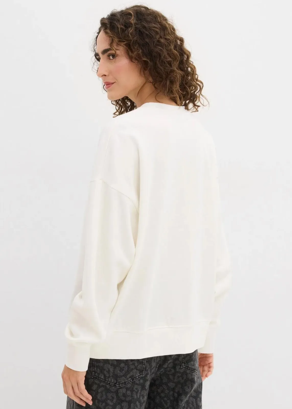 bonprix Bekleidung·Blusen & Tuniken|Sweat^Oversize-Sweatshirt aus Baumwoll-Mix wollweiß bedruckt