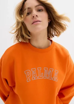 bonprix Bekleidung·Blusen & Tuniken|Sweat^Oversize-Sweatshirt aus Baumwoll-Mix dunkelorange/babyblau bedruckt
