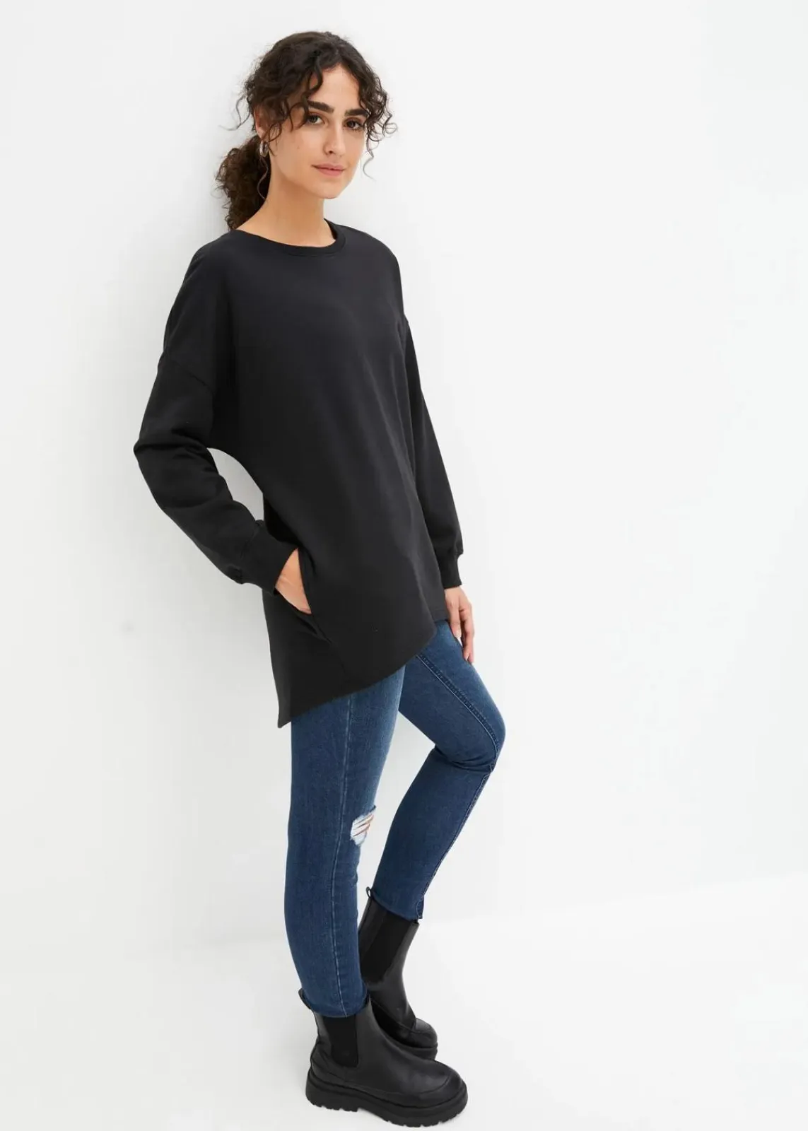 bonprix Sweat|Bekleidung·Blusen & Tuniken^Oversize-Sweatshirt aus reiner Baumwolle schwarz
