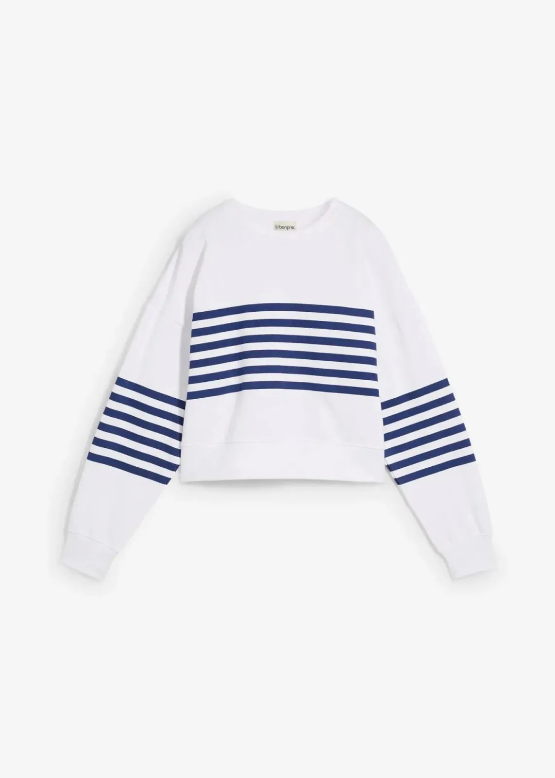 bonprix Bekleidung·Blusen & Tuniken|Sweat^Oversize-Sweatshirt aus reiner Baumwolle weiß/mitternachtsblau gestreift