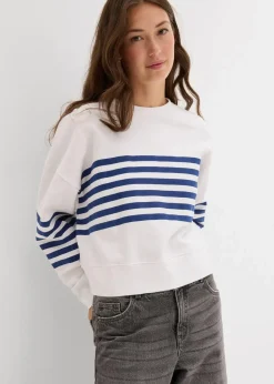 bonprix Bekleidung·Blusen & Tuniken|Sweat^Oversize-Sweatshirt aus reiner Baumwolle weiß/mitternachtsblau gestreift