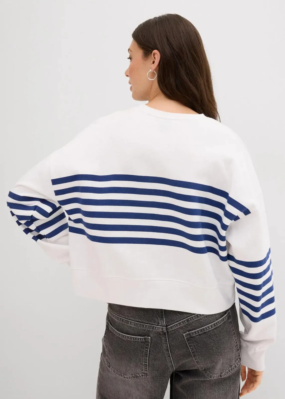 bonprix Bekleidung·Blusen & Tuniken|Sweat^Oversize-Sweatshirt aus reiner Baumwolle weiß/mitternachtsblau gestreift