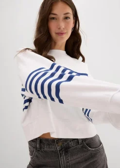 bonprix Bekleidung·Blusen & Tuniken|Sweat^Oversize-Sweatshirt aus reiner Baumwolle weiß/mitternachtsblau gestreift