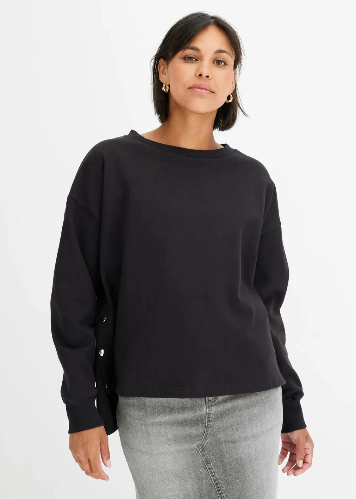 bonprix Bekleidung·Blusen & Tuniken|Sweat^Oversize-Sweatshirt aus reiner Bio-Baumwolle schwarz