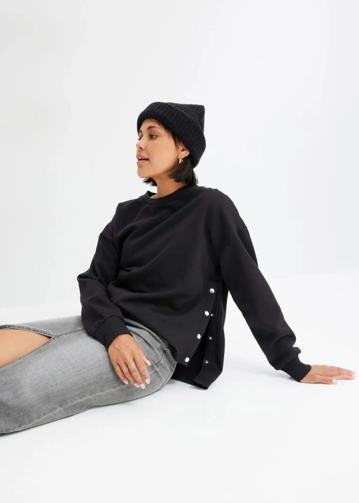 bonprix Bekleidung·Blusen & Tuniken|Sweat^Oversize-Sweatshirt aus reiner Bio-Baumwolle schwarz