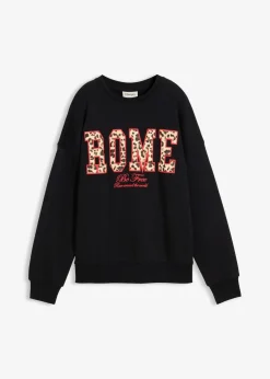 bonprix Sweat|Nachhaltigere Materialien^Oversize-Sweatshirt aus reiner Bio-Baumwolle schwarz leo
