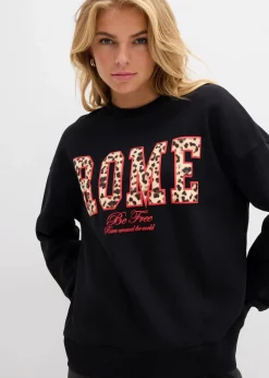 bonprix Sweat|Nachhaltigere Materialien^Oversize-Sweatshirt aus reiner Bio-Baumwolle schwarz leo