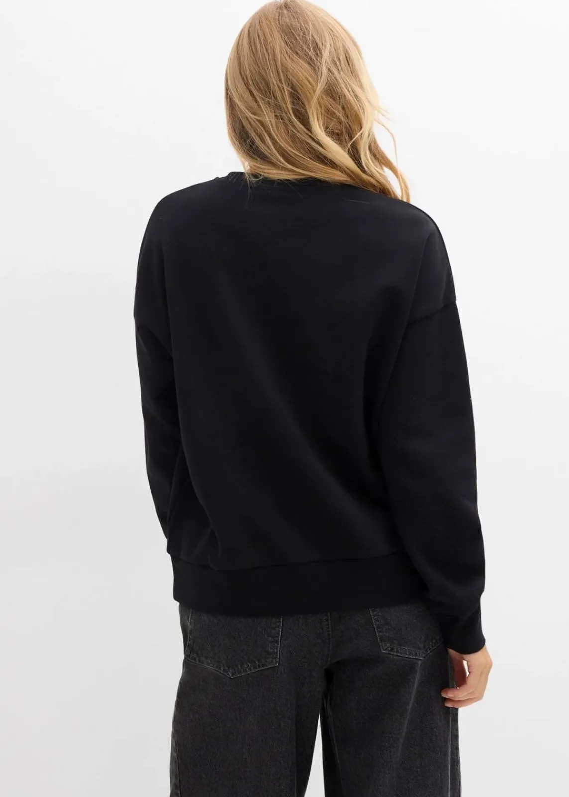bonprix Sweat|Nachhaltigere Materialien^Oversize-Sweatshirt aus reiner Bio-Baumwolle schwarz leo