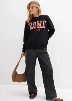 bonprix Sweat|Nachhaltigere Materialien^Oversize-Sweatshirt aus reiner Bio-Baumwolle schwarz leo
