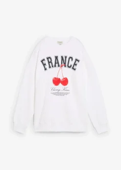 bonprix Bekleidung·Blusen & Tuniken|Sweat^Oversize-Sweatshirt aus reiner Bio-Baumwolle weiß bedruckt