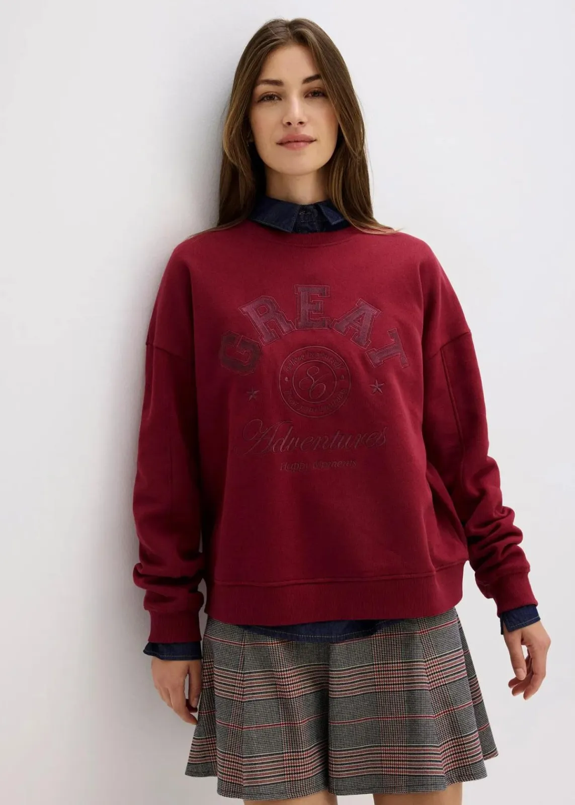 bonprix Bekleidung·Blusen & Tuniken|Sweat^Oversize-Sweatshirt aus reiner Baumwolle pflaumenrot