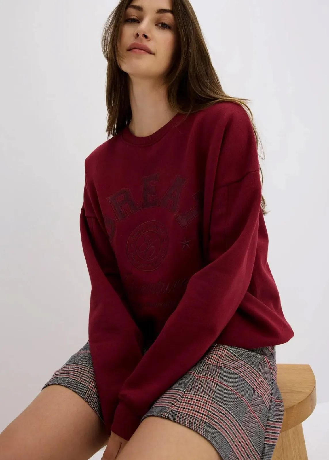 bonprix Bekleidung·Blusen & Tuniken|Sweat^Oversize-Sweatshirt aus reiner Baumwolle pflaumenrot