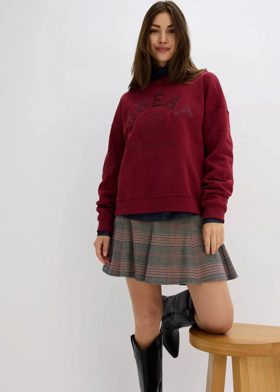 bonprix Bekleidung·Blusen & Tuniken|Sweat^Oversize-Sweatshirt aus reiner Baumwolle pflaumenrot