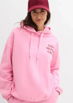 bonprix Bekleidung·Blusen & Tuniken|Nachhaltigere Materialien^Oversize-Sweatshirt aus reiner Baumwolle rosa/salsarot bedruckt